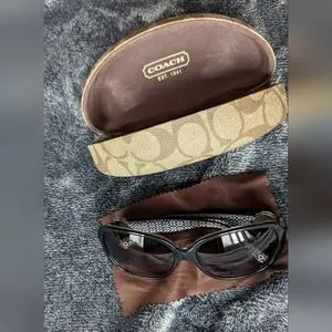 Coach Ella Sunglasses in Black, white, silver w/ lens cloth and case, classic Coach HC8395U CR614 M (54 - 17) with Grey lenses and Black  main image 2